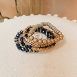 Wood & Stone Beaded Bracelet Set - Blue - Lace and Grace Boutique