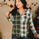 Washed Plaid Oversized Shirt - Washed Green