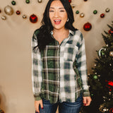 Washed Plaid Oversized Shirt - Washed Green