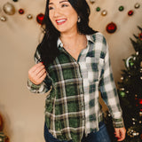 Washed Plaid Oversized Shirt - Washed Green