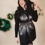 Out On The Town Faux Leather Jumper Dress - Black - Lace and Grace Boutique