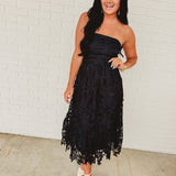 Strapless Woven Lace Midi Dress - Black - Lace and Grace Boutique