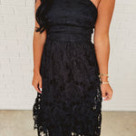 Strapless Woven Lace Midi Dress - Black - Lace and Grace Boutique