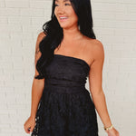 Strapless Woven Lace Midi Dress - Black - Lace and Grace Boutique