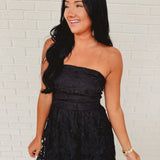 Strapless Woven Lace Midi Dress - Black - Lace and Grace Boutique
