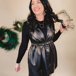 Out On The Town Faux Leather Jumper Dress - Black - Lace and Grace Boutique