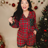 Plaid Pajama Shirt & Shorts Set - Red/Green