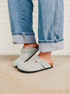 Birkenstock Boston Soft Footbed Suede Leather Clog - Pure Sage - Lace and Grace Boutique