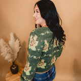 Vintage Floral Print Cardigan - Cottage Green