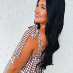 Multi-Gingham Print Tiered Midi Dress - Choco/Cream - Lace and Grace Boutique