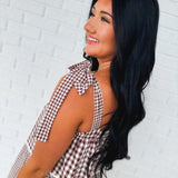 Multi-Gingham Print Tiered Midi Dress - Choco/Cream - Lace and Grace Boutique