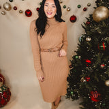 Turtle Neck Sweater Dress - Latte