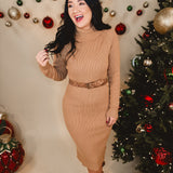 Turtle Neck Sweater Dress - Latte