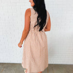 Gingham Check Sleeveless Midi Dress - Taupe - Lace and Grace Boutique
