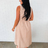 Gingham Check Sleeveless Midi Dress - Taupe - Lace and Grace Boutique