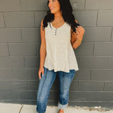 POL Round Neck Sleeveless Solid Textured Knit Top - Cream