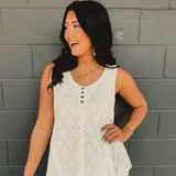 POL Round Neck Sleeveless Solid Textured Knit Top - Cream
