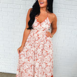 Resort Print Halter Tie Maxi Dress - Terracotta