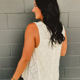POL Round Neck Sleeveless Solid Textured Knit Top - Cream