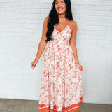 Resort Print Halter Tie Maxi Dress - Terracotta