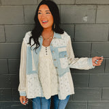 POL Knit Sleeve Denim Jacket - Light Denim