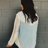 POL Knit Sleeve Denim Jacket - Light Denim