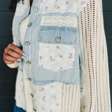POL Knit Sleeve Denim Jacket - Light Denim