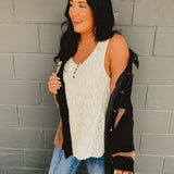 POL Floral Print Front Pocket Button Down Jacket - Black Multi