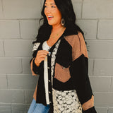 POL Floral Print Front Pocket Button Down Jacket - Black Multi