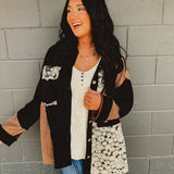 POL Floral Print Front Pocket Button Down Jacket - Black Multi