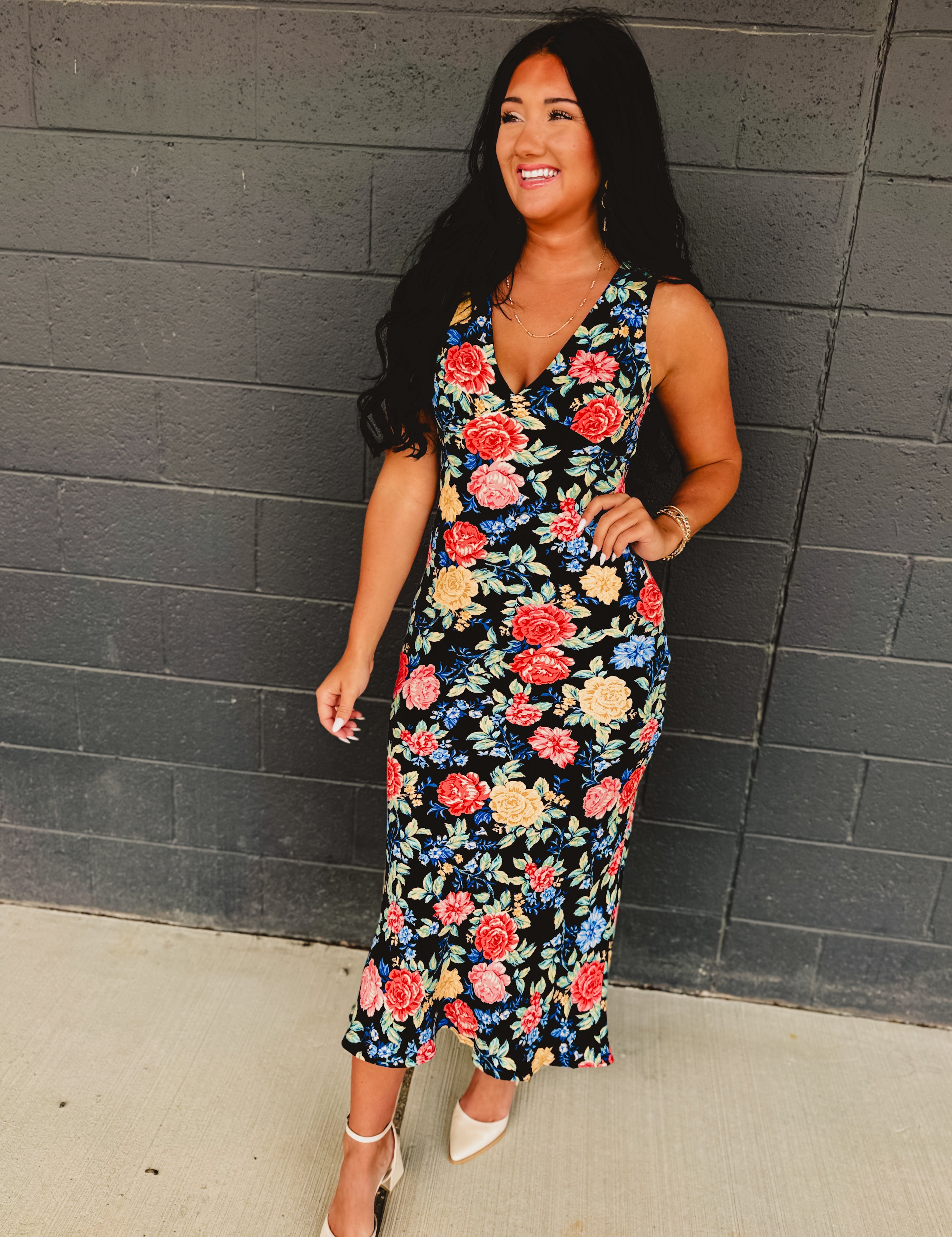 Floral Plunging Tie Back Maxi Dress - Summer Nights - Lace and Grace Boutique