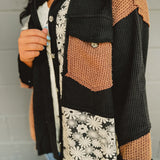 POL Floral Print Front Pocket Button Down Jacket - Black Multi