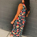 Floral Plunging Tie Back Maxi Dress - Summer Nights - Lace and Grace Boutique