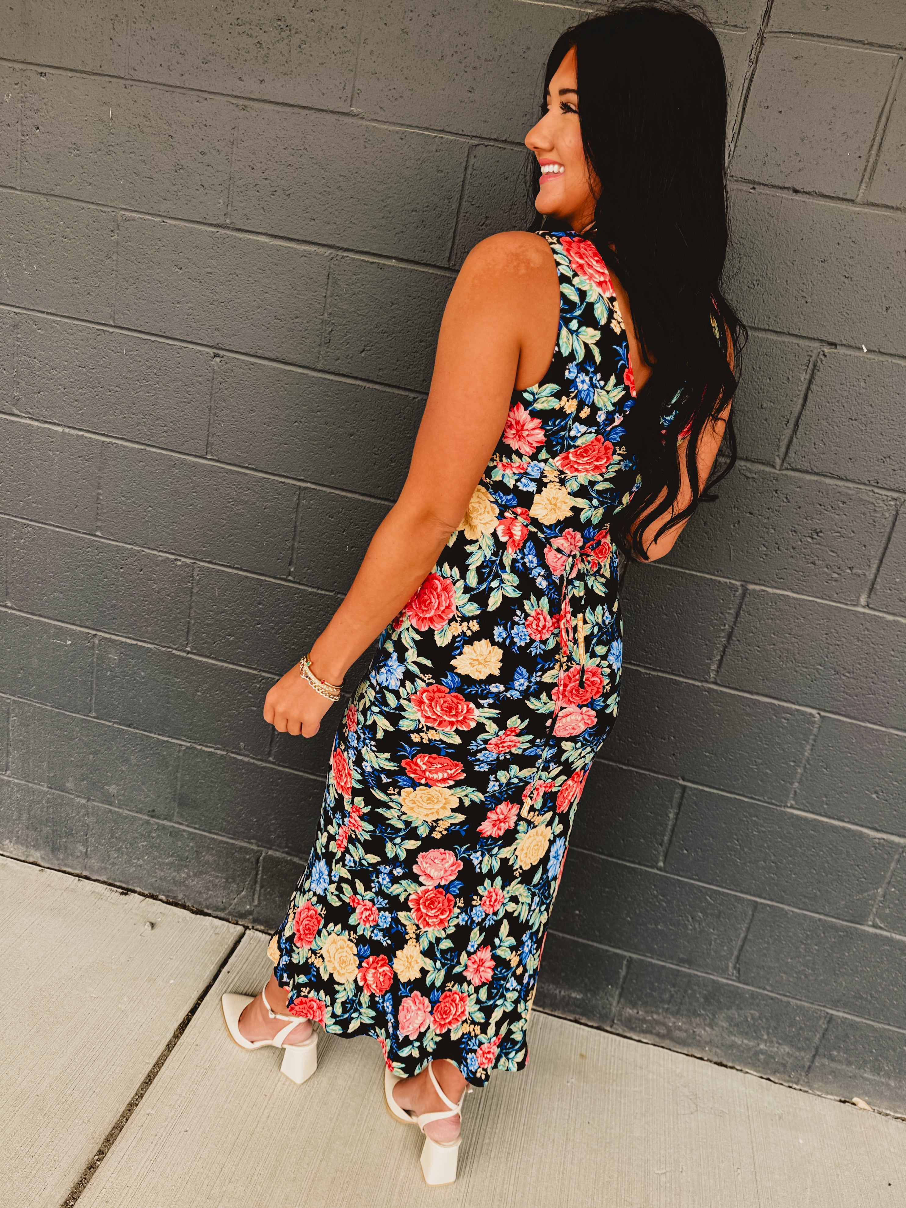 Floral Plunging Tie Back Maxi Dress - Summer Nights - Lace and Grace Boutique