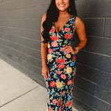 Floral Plunging Tie Back Maxi Dress - Summer Nights - Lace and Grace Boutique