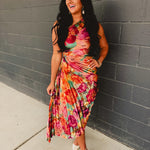 One Shoulder Asymmetrical Pleated Maxi Dress - Parisian Floral - Lace and Grace Boutique