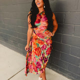 One Shoulder Asymmetrical Pleated Maxi Dress - Parisian Floral - Lace and Grace Boutique