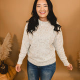 Speckled Mock Neck Long Sleeve Knit Sweater - Oatmeal