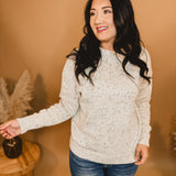 Speckled Mock Neck Long Sleeve Knit Sweater - Oatmeal