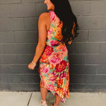 One Shoulder Asymmetrical Pleated Maxi Dress - Parisian Floral - Lace and Grace Boutique