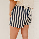 Stripe Twill Denim Shorts - Navy - Lace and Grace Boutique