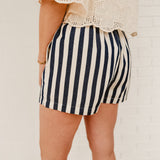 Stripe Twill Denim Shorts - Navy - Lace and Grace Boutique