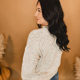 Speckled Mock Neck Long Sleeve Knit Sweater - Oatmeal