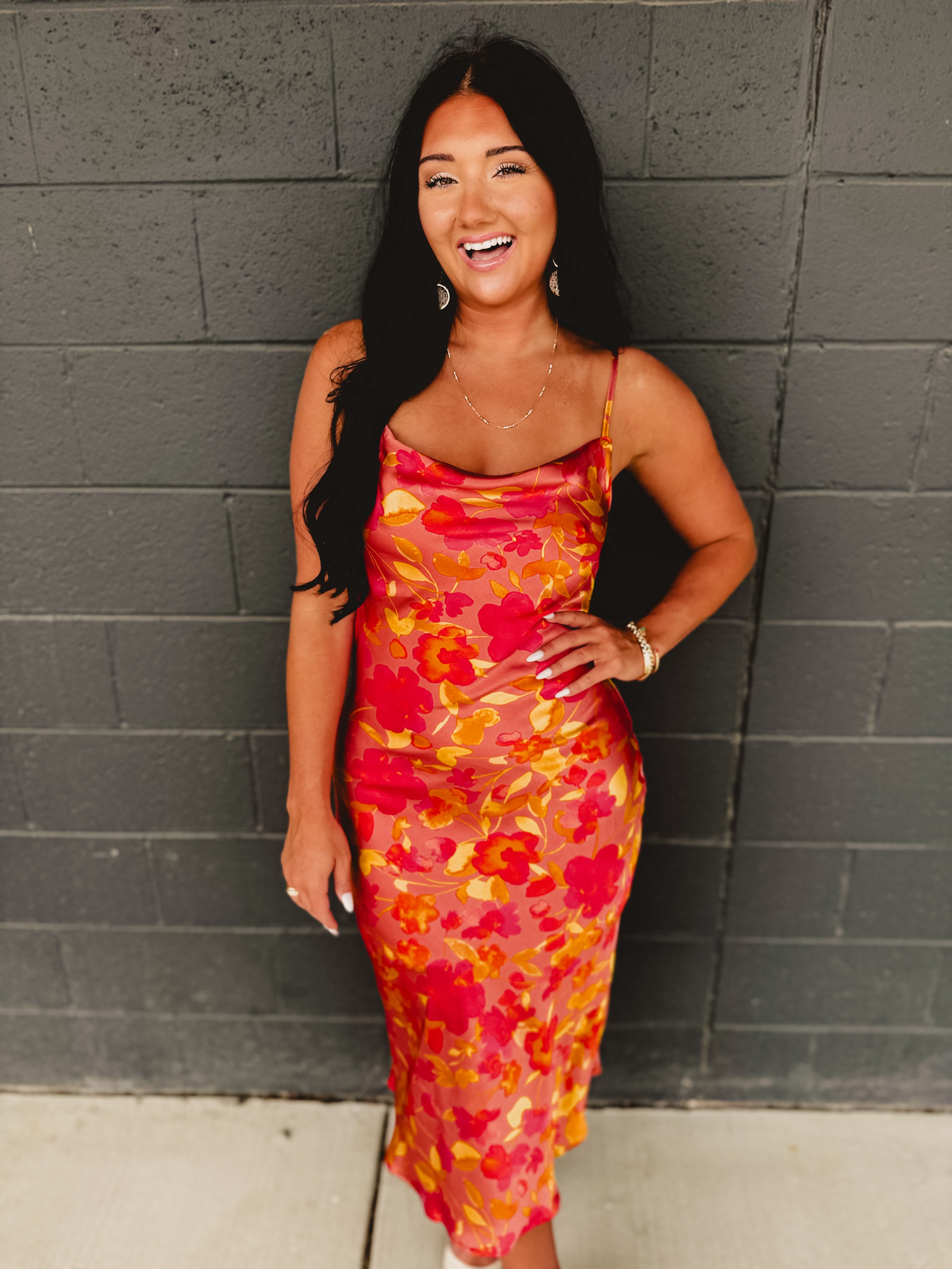 Sunset Petal Criss Cross Midi Dress - Sunset Garden - Lace and Grace Boutique