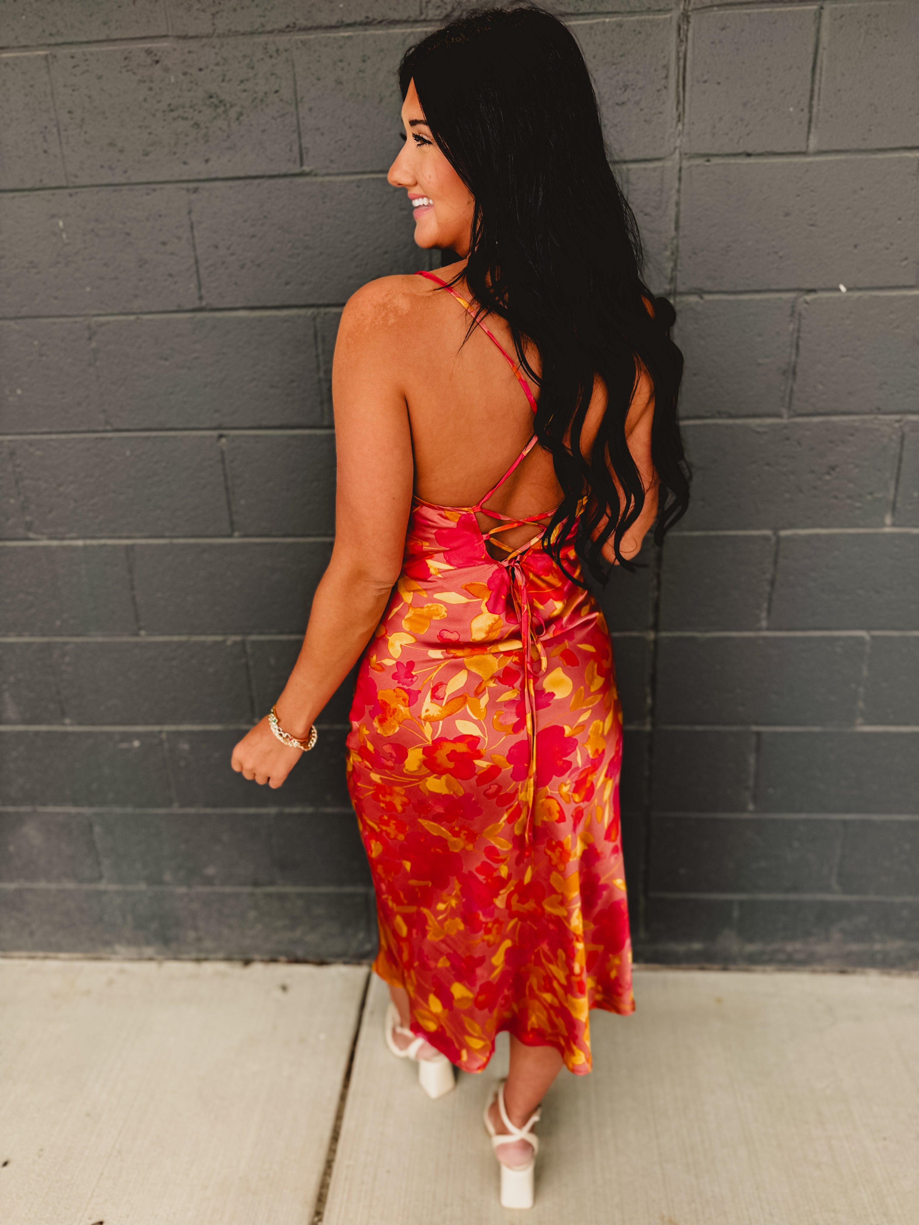 Sunset Petal Criss Cross Midi Dress - Sunset Garden - Lace and Grace Boutique