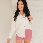 Washed Gauze Button Down Shirt - White - Lace and Grace Boutique