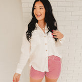 Washed Gauze Button Down Shirt - White - Lace and Grace Boutique
