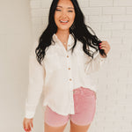 Washed Gauze Button Down Shirt - White - Lace and Grace Boutique