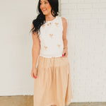Palm Tree Embroidery Linen Tank Top - White - Lace and Grace Boutique