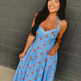 Polka Dot Printed Halter Neck Midi Dress - Light Blue - Lace and Grace Boutique